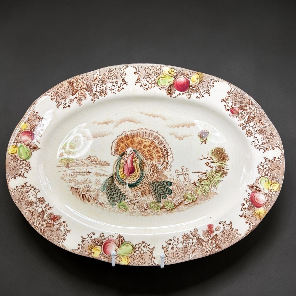 Vintage‎ Fred Roberts Co Turkey Platter Thanksgiving Serving Tray Japan 16 Inch
